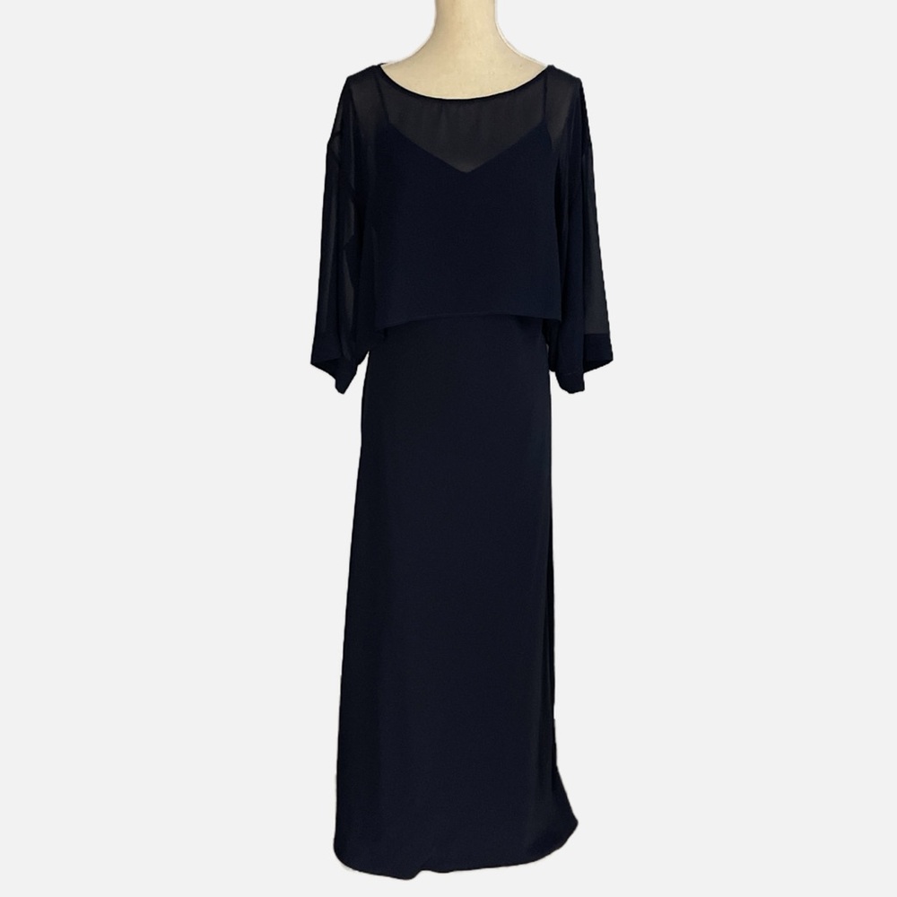 Joseph Ribkoff Maxi Slip Sheath Dress Blue Size‎ 12 Sheer Overlay Top